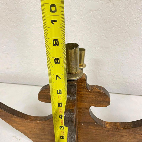 Vtg Kustom Kraft ?? MCM Wood Brass Candle Holder Candelabra 5 Candles Advent - Picture 4 of 5